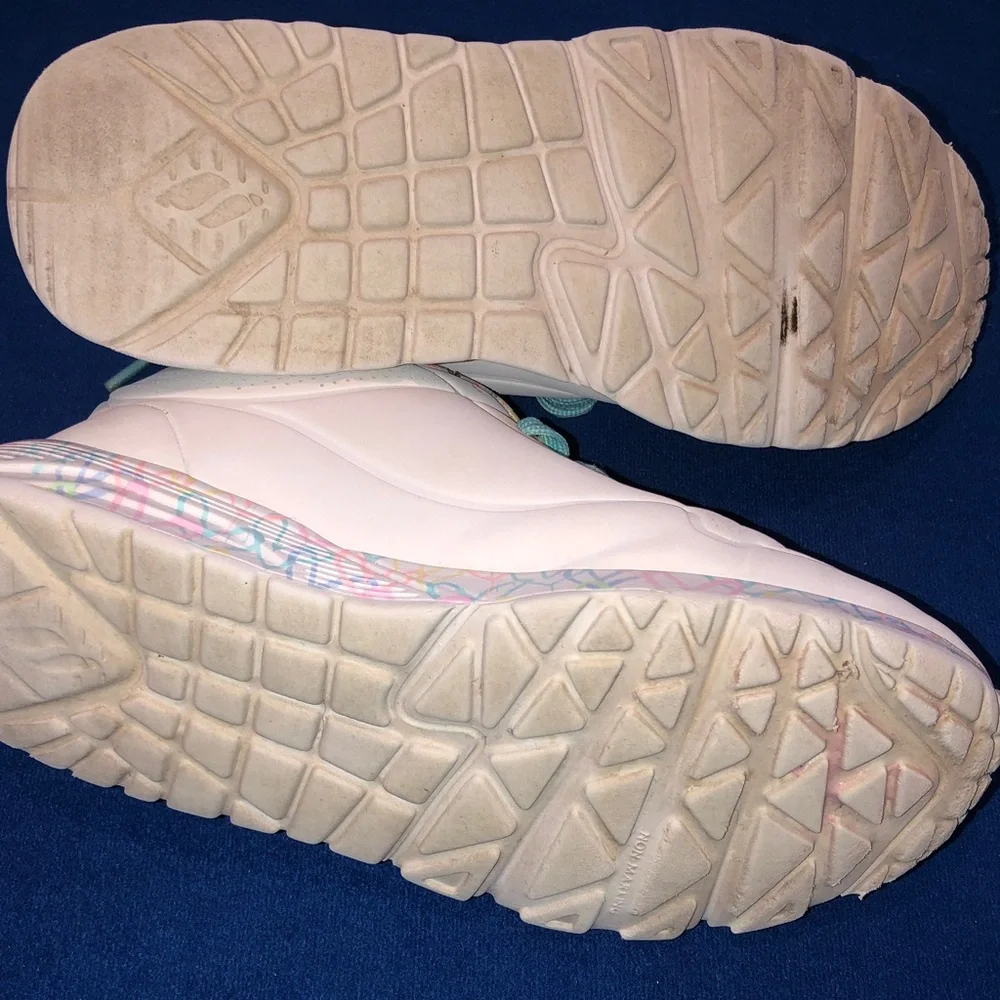 Skechers Kids White Sneakers with Aqua Laces and Pastel Accents